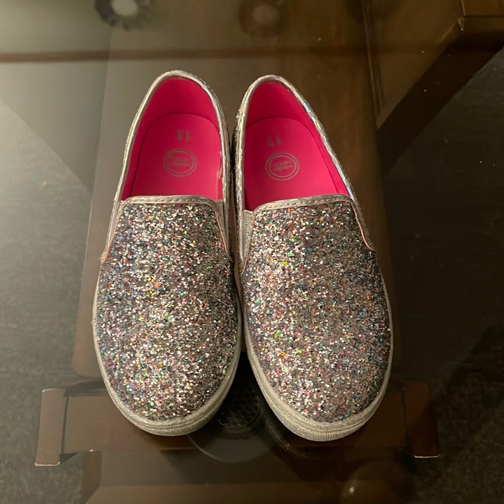 Wonder nation little girls silver glitter slip on shoes size 13